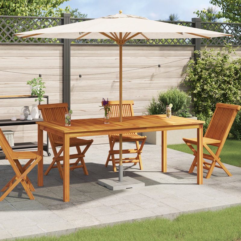 Outdoor Dining Table with Umbrella Hole Solid Acacia Wood, Natural, 29.5" H x 70.9" L x 35.4" W