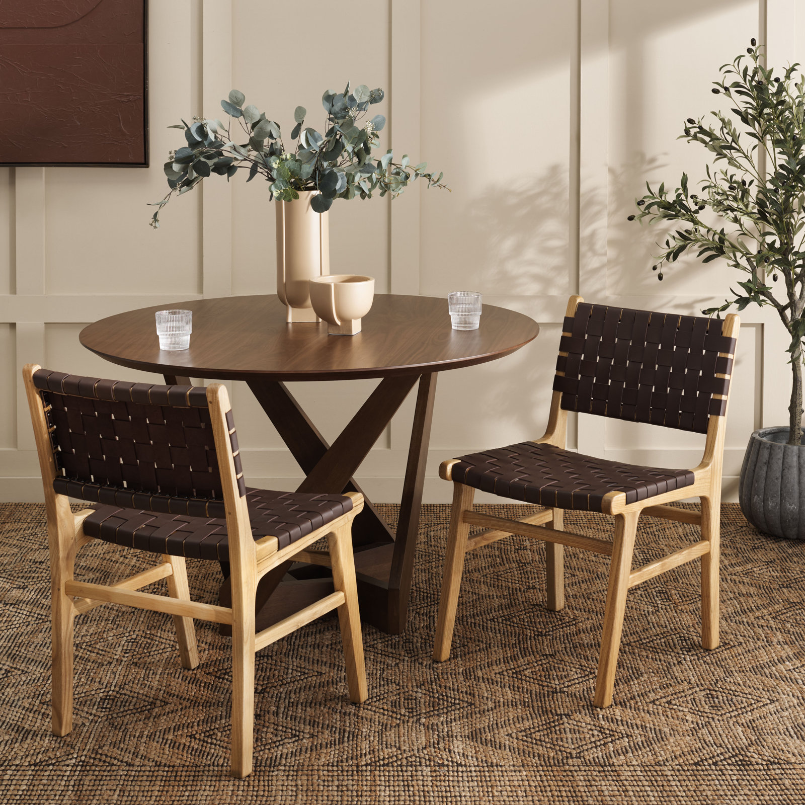 Alston Genuine Leather Dining Chair, Cognac/Natural