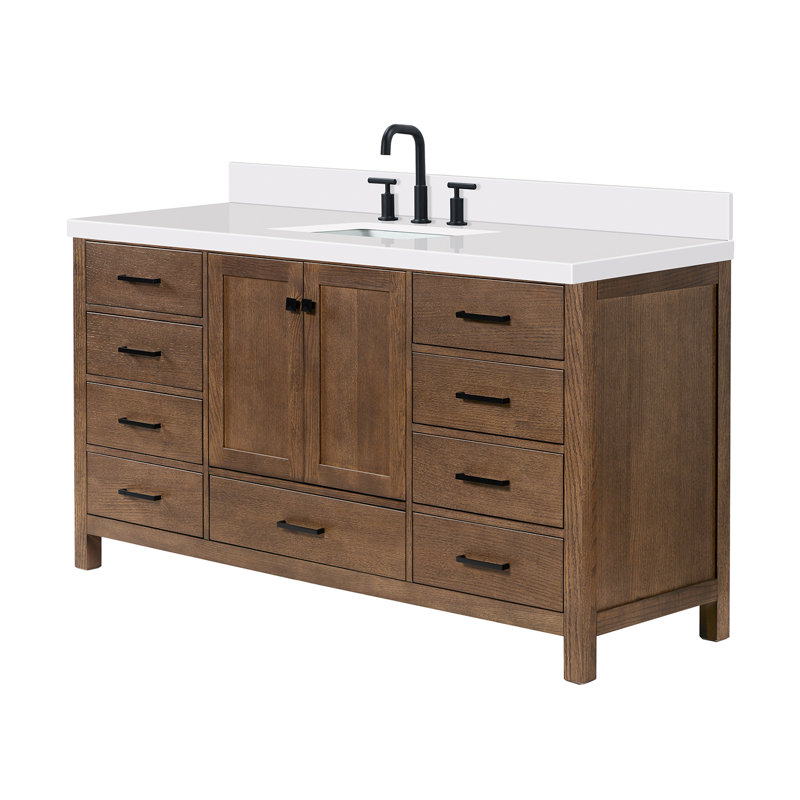 Meuble-lavabo simple 67 po avec plateau Grevera, Chêne brun, Rectangular