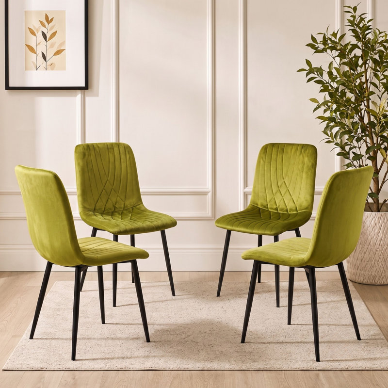 Upholstered Dining Chair, 4, Green, Black