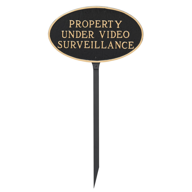 Property Under Video Surveillance Statement Garden Sign, Black/Gold