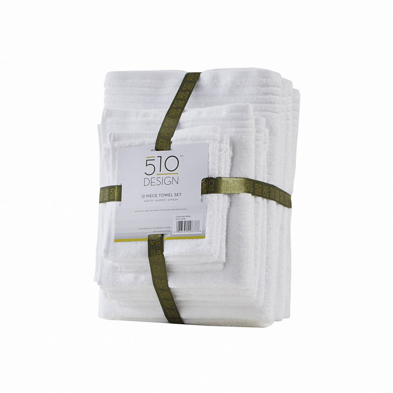 100% Cotton Quick Dry 12 Piece Bath Towel Set, White