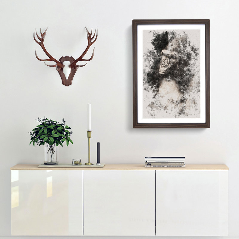 Mighty Silverback Gorilla - Picture Frame Painting Print, 45cm H x 33cm W x 2cm D, Walnut Framed