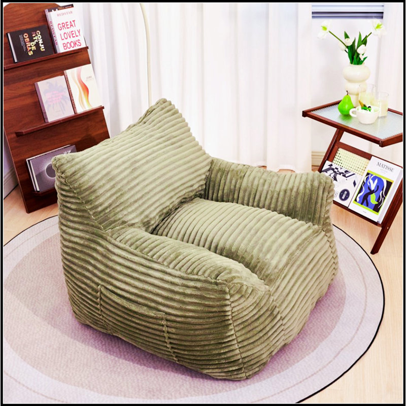 Oversized Comfy Beige Bean Bag Chair With Armrests For Adults - Cozy Fluffy Lounge Sofa For Living Room, Bedroom & Dorm