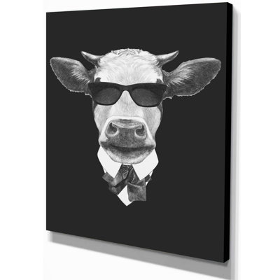 Animal Cow in Suit Canvas Black Print - Funny Cow