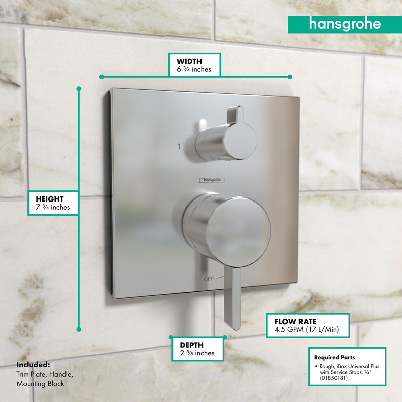 Ecostat Square Pressure Balance Shower Trim with Diverter Valve Trim Only, Chrome