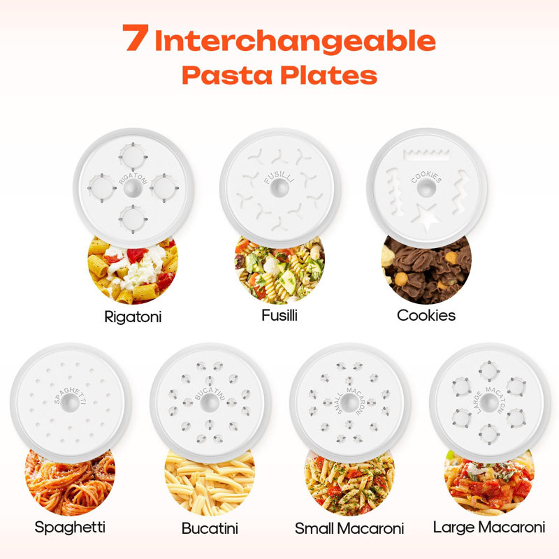 GVODE 7-in-1 Pasta Attachment for 7 Pasta Shapes, Compatible with KitchenAid® Stand Mixers, Cookie Disc & Brush