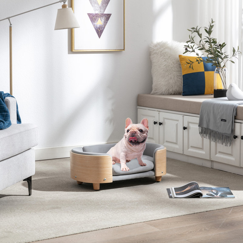 Lit pour chien en bois massif Kace, H 9,85 po x l 30,7 po x P 20,08 po, Gris clair / bois