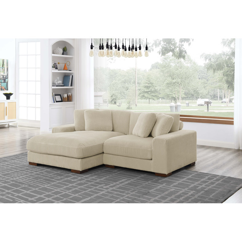 Canapé et méridienne Flaubert Gwendoly, Velours côtelé beige, Orienté à gauche (vu de face), H 33 po x l 124,5 po x P 65 po