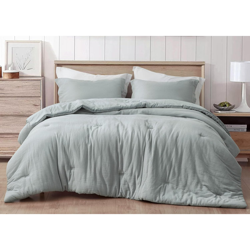 Breeze Cotton Gauze Comforter Bedding Set, Queen Comforter + 2 Standard Shams, Blue