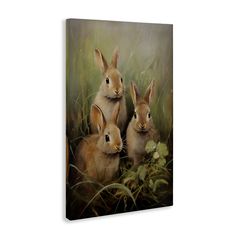«Baby Bunny Trio», art mural sur toile par Petal Prints Design, H 30 po x l 20 po