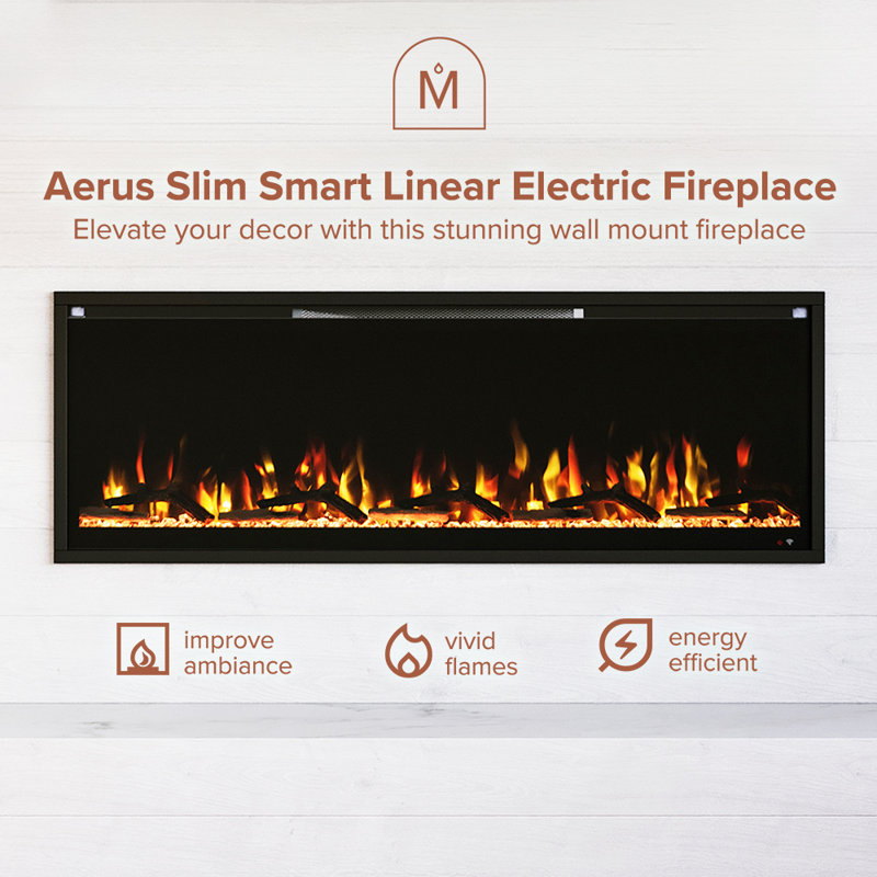 Ultra Thin Aerus Slim Recessed or Wall Mounted Electric Fireplace, Alexa/Wifi Enabled, 72" W