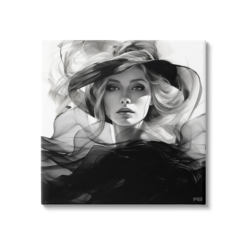 «Woman & Flowing Fabrics», art mural sur toile par Rb, H 17 po x l 17 po