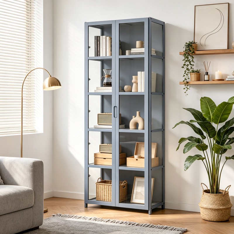 Vitrine à 5 niveaux avec porte en acrylique, bibliothèque de rangement Curio Cabinet
