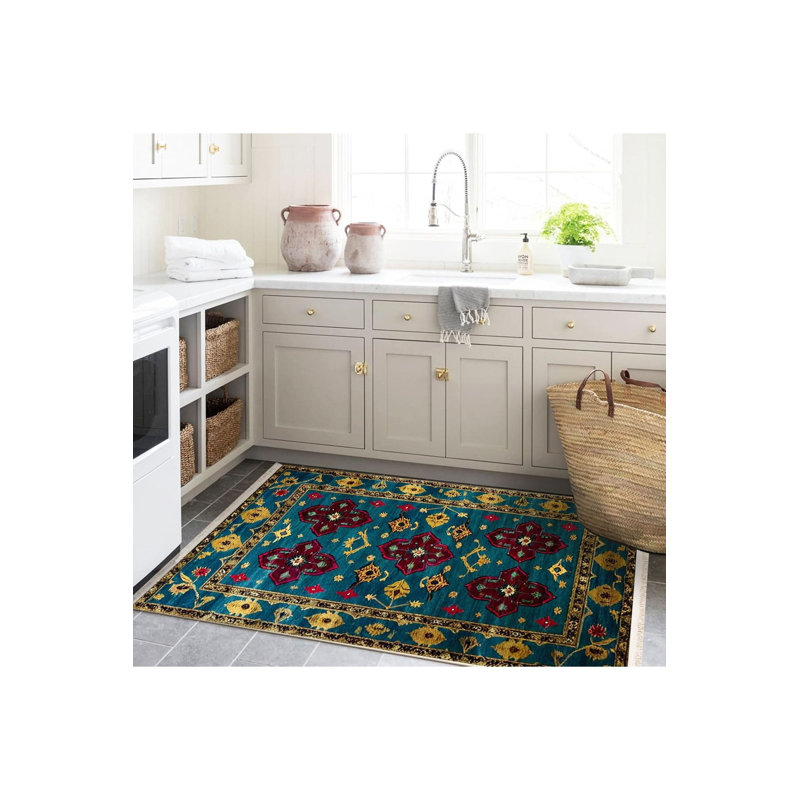 Rio Collection Dark Toned Distressed Look Patterned Woven Base Modern Decorative Machine Washable Rug