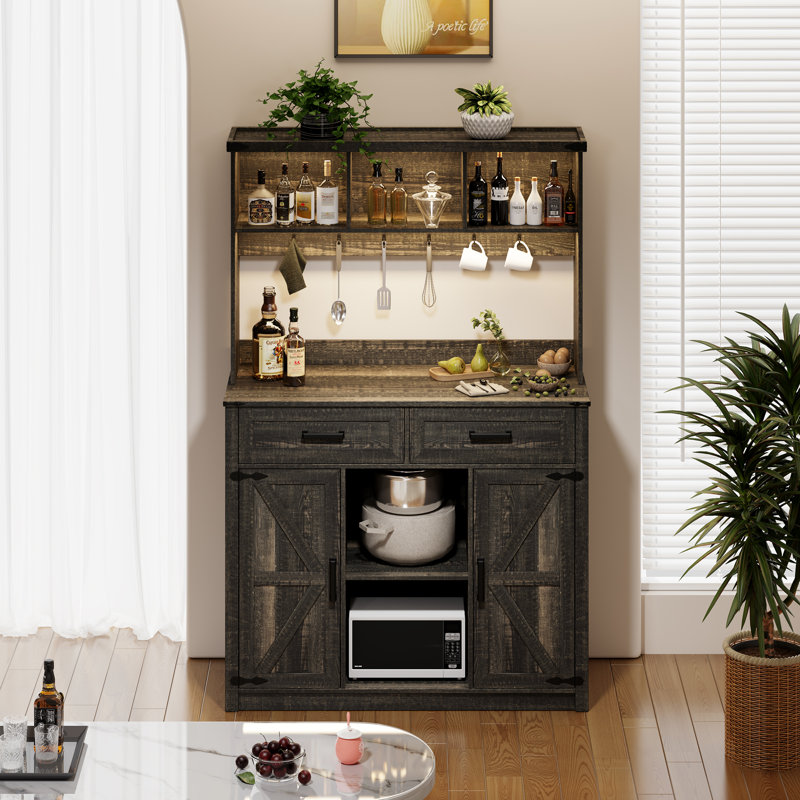 39.37'' Sideboard Buffet Cabinet With Led Lights, Dark Rustic Brown