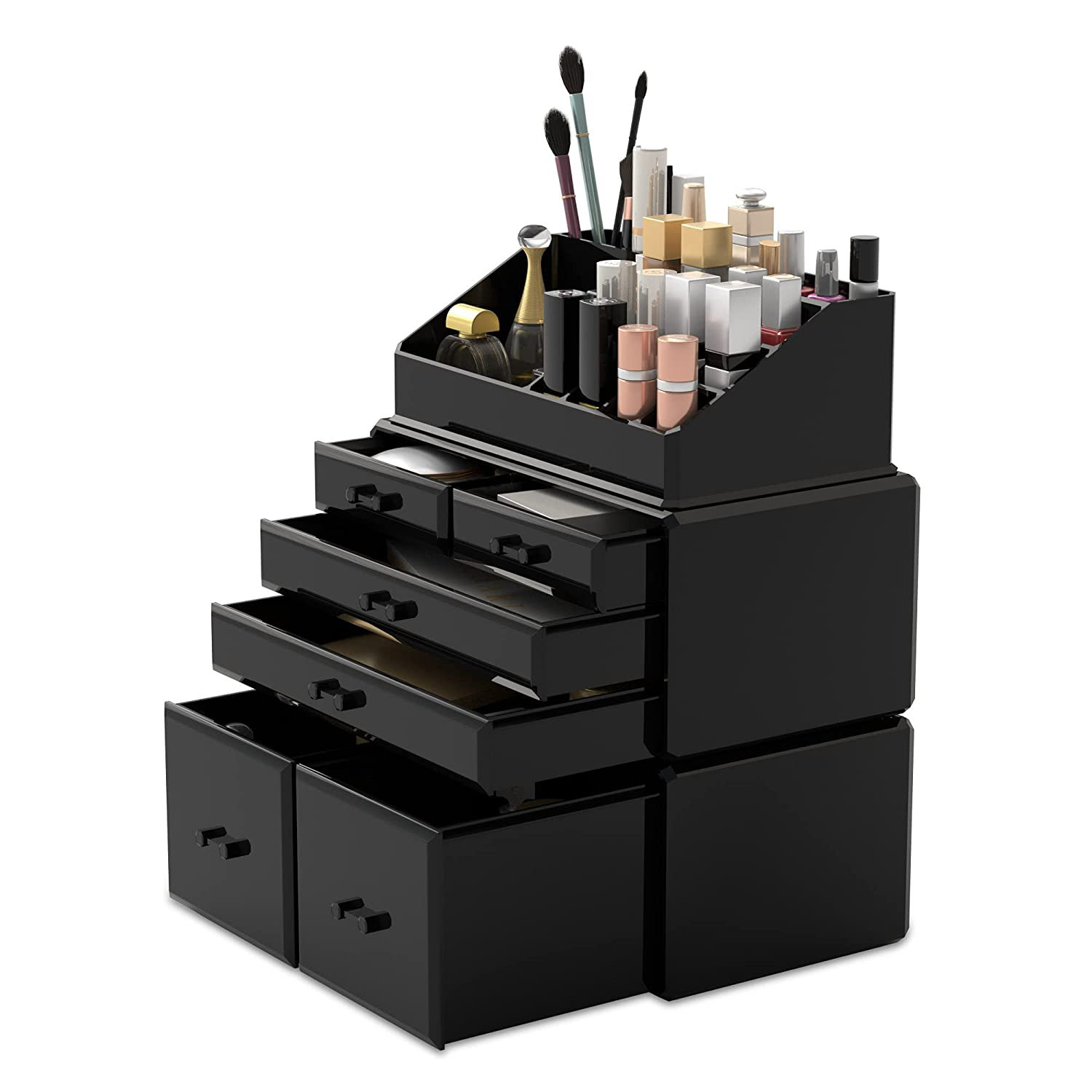 Syntus 3 Piece Set Stackable Makeup Organizers, 4.4'' Tall Acrylic