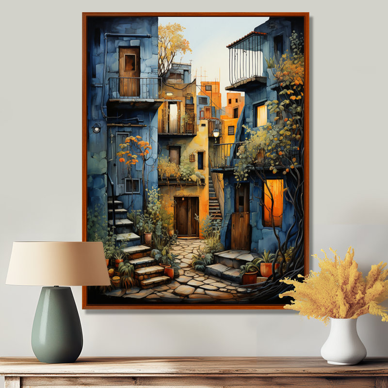 Art mexicain, paysage, odyssée d'Oaxaca I - art mural mexicain, H 32 po x l 24 po x P 1 po, Cadre flottant brun