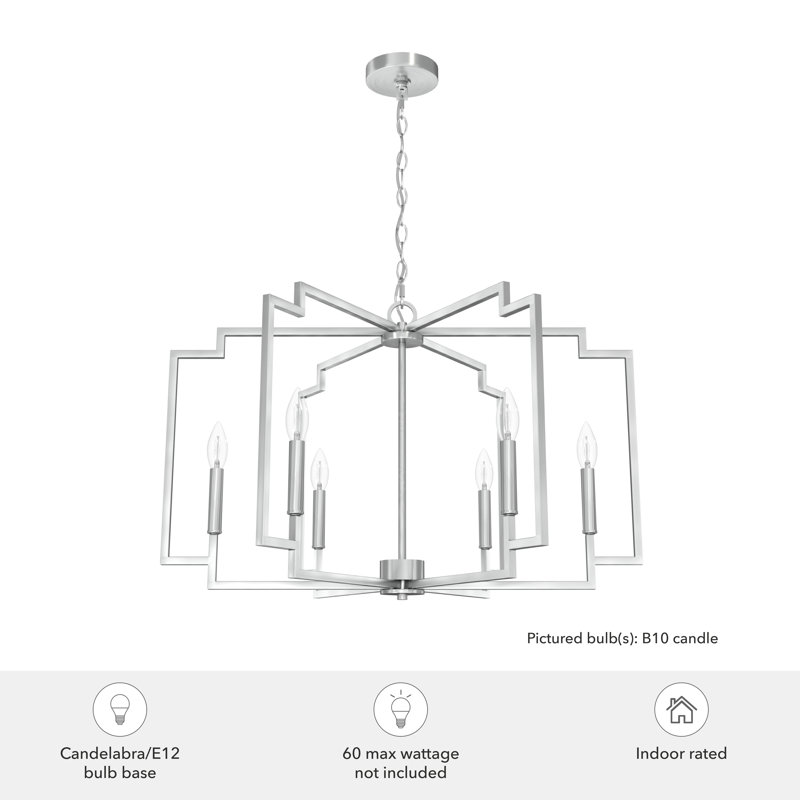 Brushed Nickel Geometric 6-Light Candle Chandelier