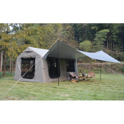 Army Green Inflatable Camping Tents Equipped with Hand Pump. These Air Glamping Tents Feature Easy Setup, Waterproof and Windproof Design.