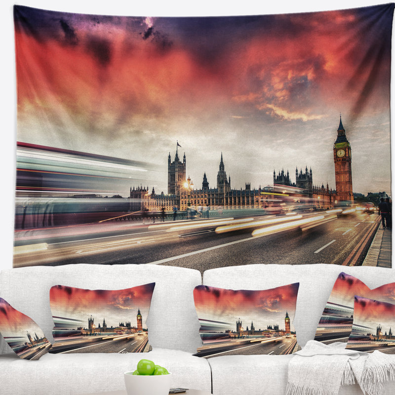 Paysage urbain de londres westminster bridge tapestry, H 78 po x l 92 po
