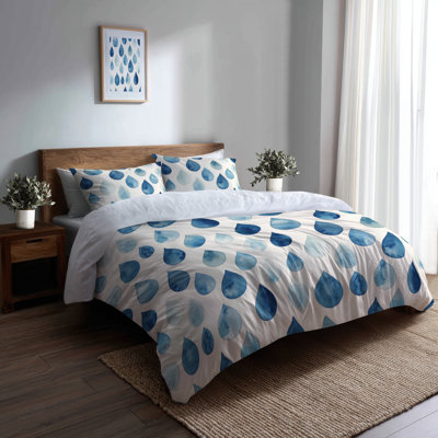 Ensemble de housse de couette et de coussins décoratifs bleu et beige Teardrops Paisley Bedding