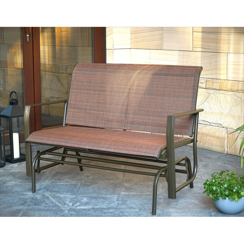 Cozy Patio Glider Bench - Outdoor Rocking Loveseat with Sturdy Frame and Brown PVC-coated polyester Seats