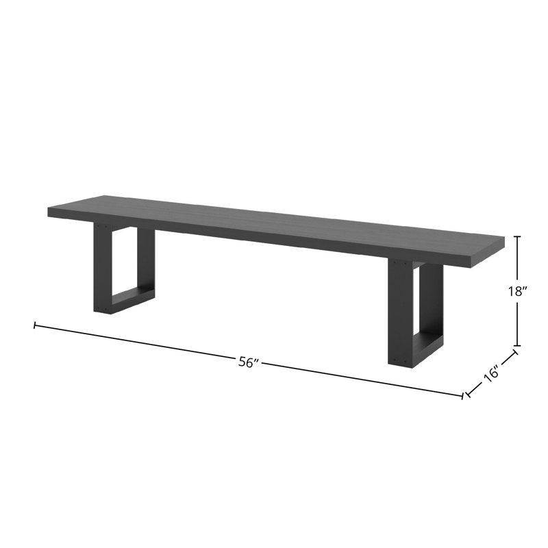 Banc en bois de frêne et acier, H 18 po x l 56 po x P 16 po, Noir