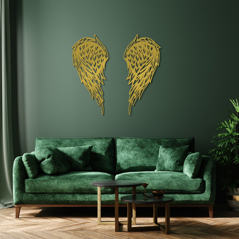 Élégant accessoire mural décoratif en métal (2 pièces), finition dorée, 12,6 po x 27,6 po | Fabrication 100% métal, épaisseur: 0,06 po | Conception murale facile à installer, parfaite pour la décoration intérieure et l'esthétique moderne