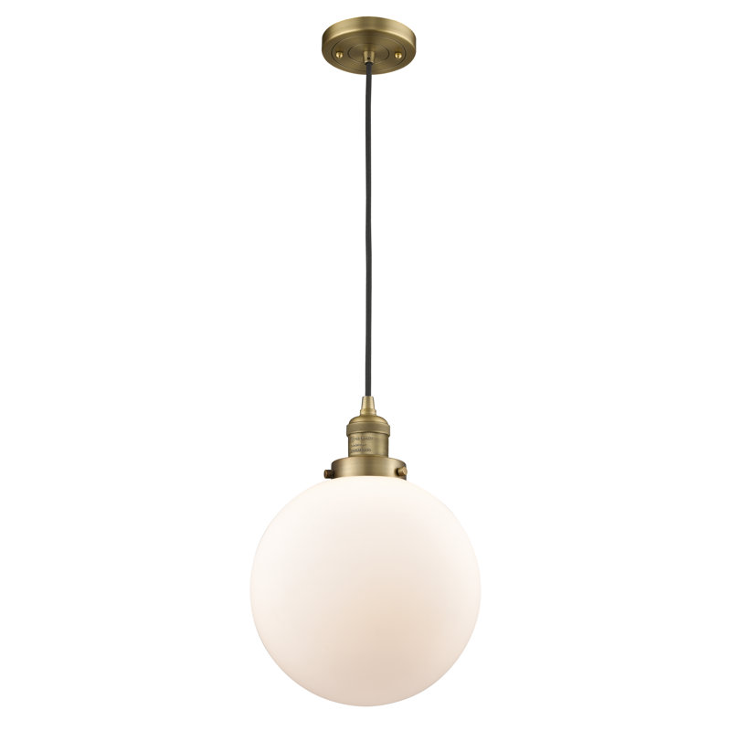 Luminaire suspendu sphère simple à 1 lumière Clermont, Blanc mat, Laiton brossé, Ampoule DEL 6 watts Vinage