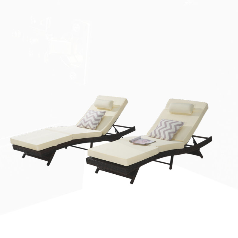 Ensemble de 2 chaises longues inclinables en osier pour l'extérieur, Kaki