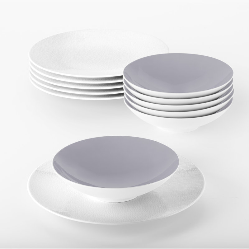 Life Fashion 12 Piece Dinnerware Set, Service for 6, Grau/Weiß