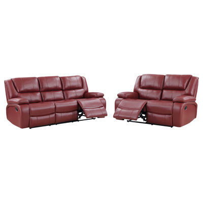 Teon 2-piece Upholstered Reclining Sofa Set Red