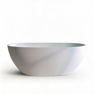 67 inch Matte White Solid Surface Stone Resin Freestanding Soaking Bathtub with Overflow and Pop-up Drain