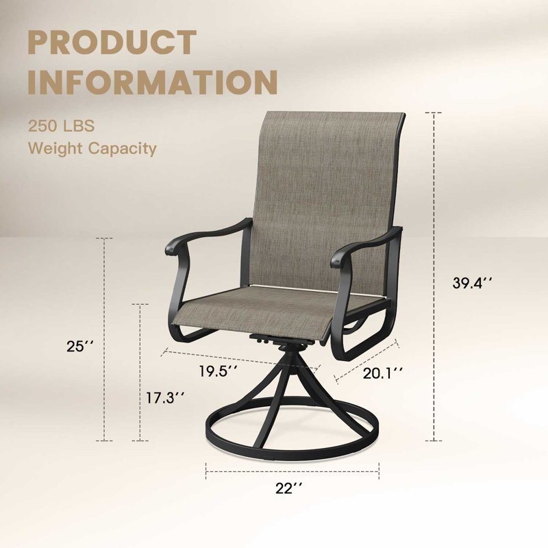Fauteuils d'extérieur pivotants, Coussin brun / cadre noir