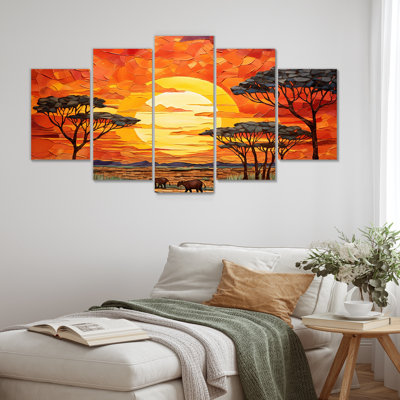 Savannah Sunset In African Safari Hues II - Boho Mosaic Multipanel Wall Art For Living Room
