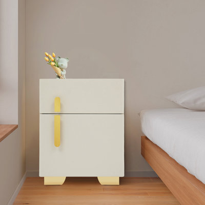 Modern White Bedside Cabinet With Wireless Charging & Lockable Safe Multi-Functional Nightstand For Bedroom & Office