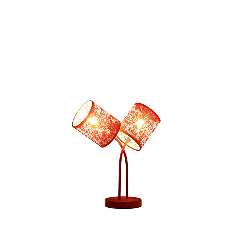 Lampe de table cylindrique rouge 17 po à 2 lumières en cachemire bohémien
