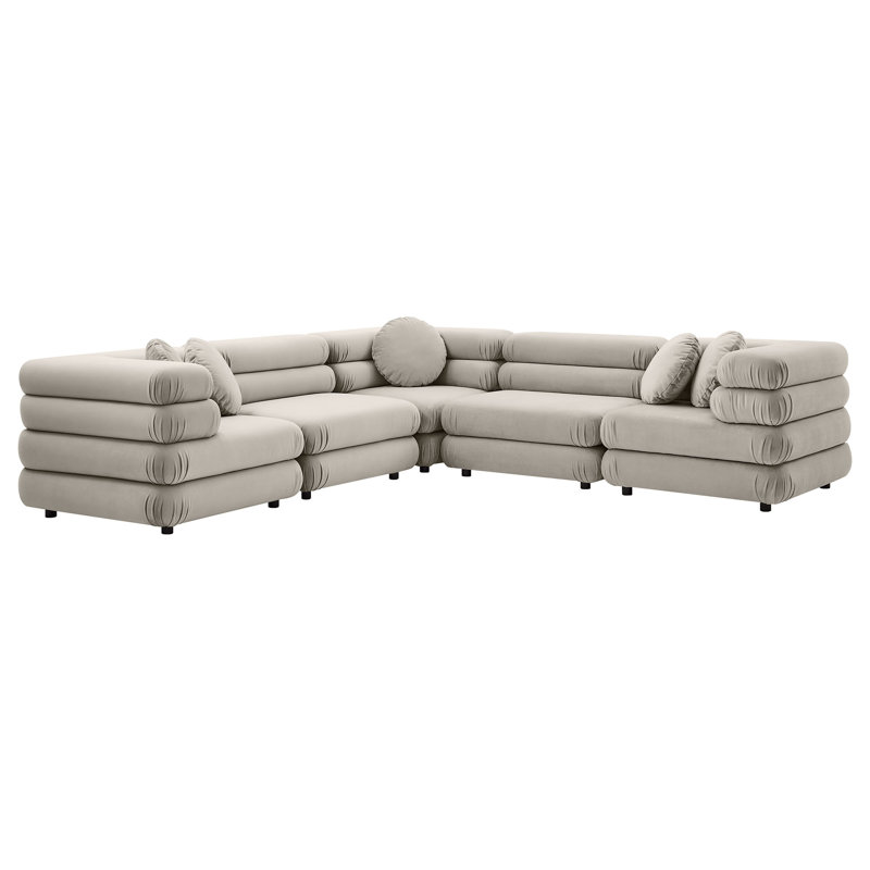 Canapé modulaire en velours 5 pièces Jubilee, Velours amande