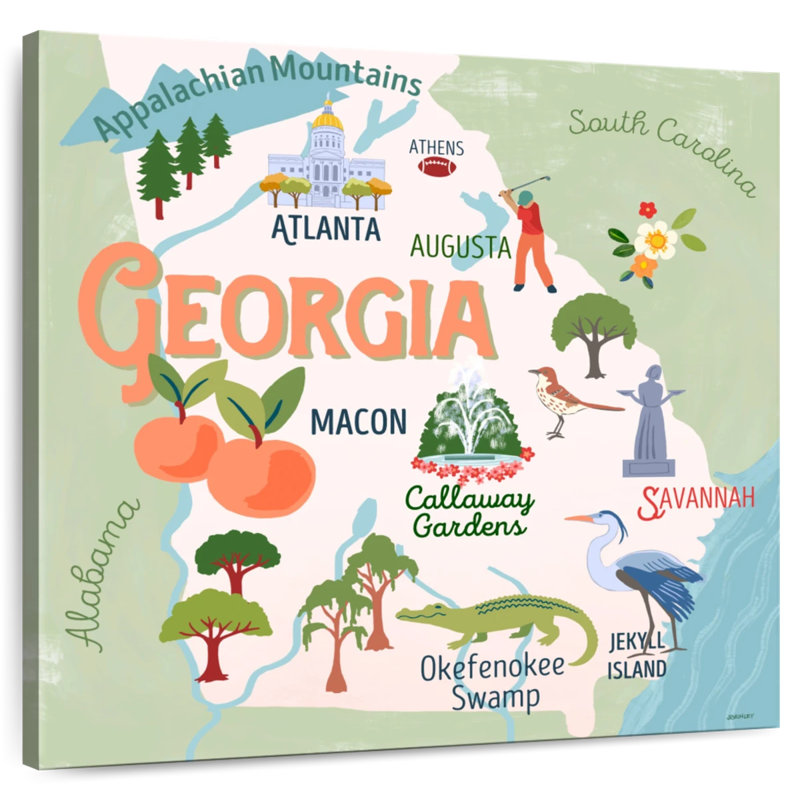 Aliaz State Maps - Georgia Attractions, 20" H x 20" W