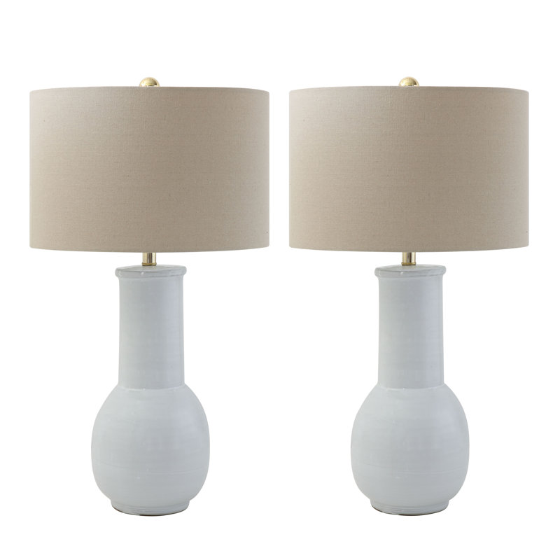 Lampe de table en terre cuite avec abat-jour en lin Behrendt