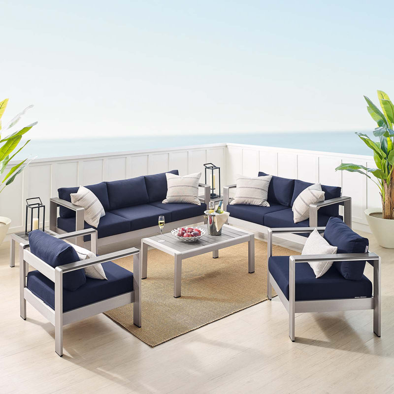 Shore 7 Piece Sunbrella Sofa Seating Group with Cushions, Navy Sunbrella®