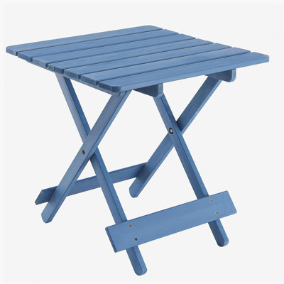 Folding Square Table Patio Outdoor solid wood Table for Backyard, Balcony, Portable Design Space-Saving Blue Color