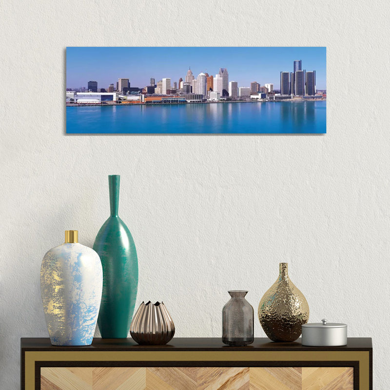 Detroit Skyline Cityscape - Wrapped Canvas Panoramic Print, 30.48 cm H x 91.44 cm W x 1.91 cm D