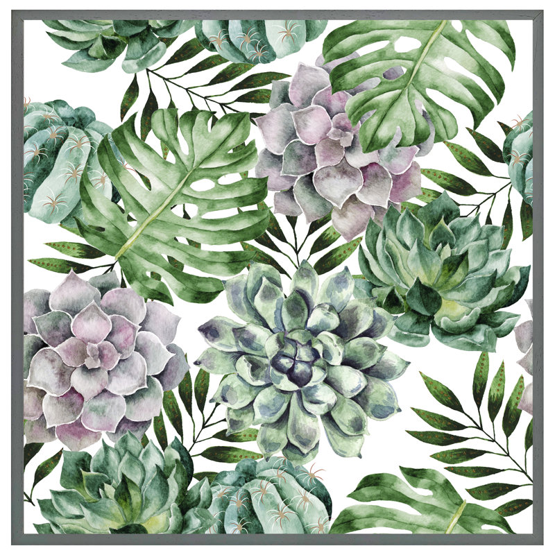 Aalyssa Watercolour Botanical Leaves 1 Piece Single Picture Frame Wall Art, 31cm H x 31cm W x 4cm D, Grey Framed
