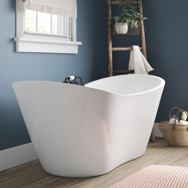 Ophelia 71" x 32'' Freestanding Soaking Acrylic Bathtub, White/Integrated Overflow