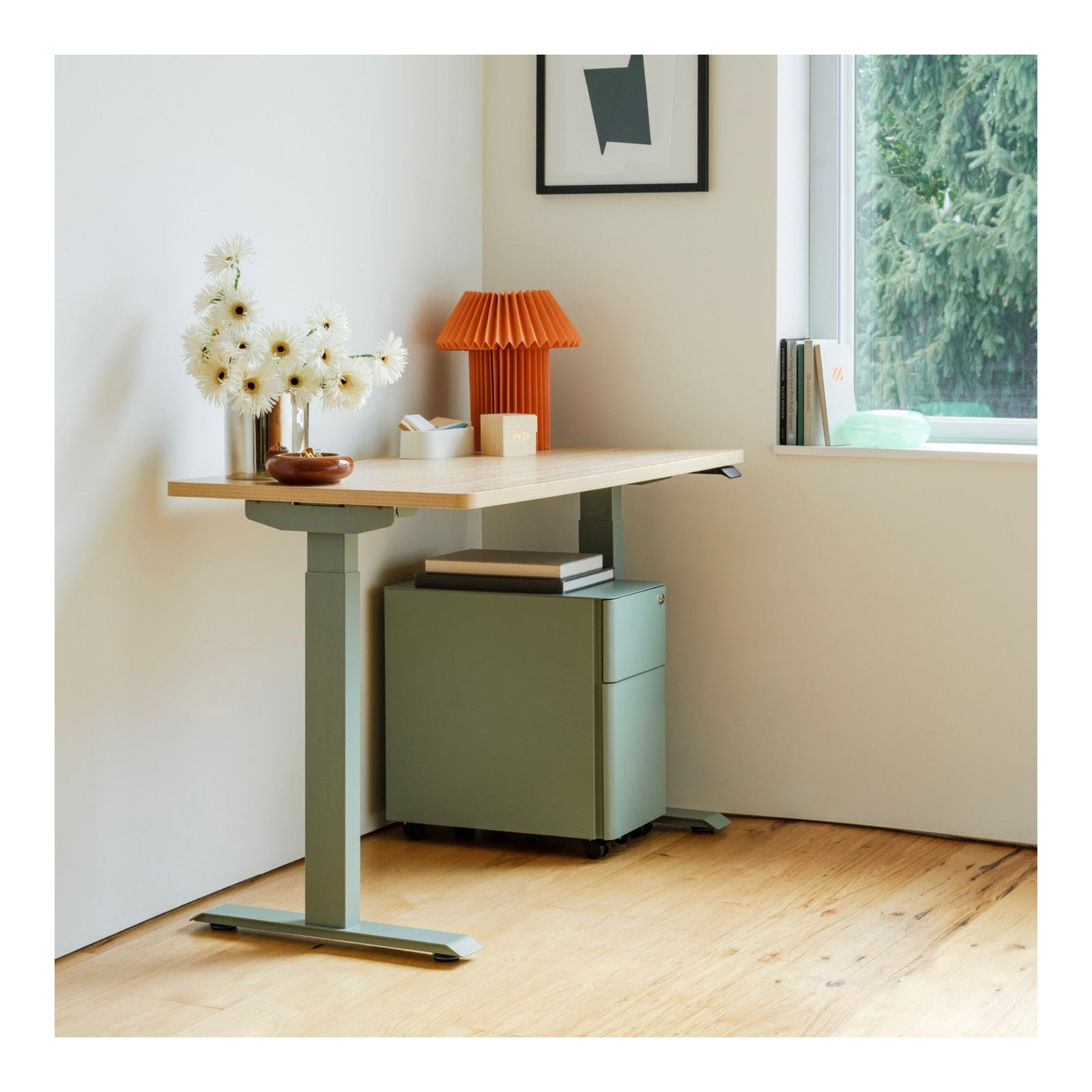 Duo Standing Desk, 47.3" H x 58" W x 27" D, Woodgrain, Sage