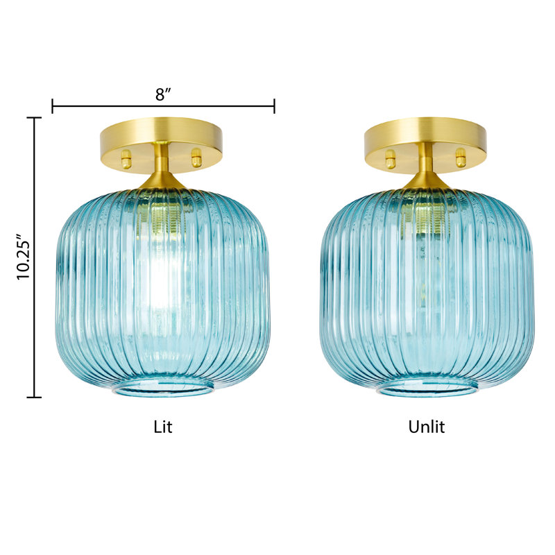 10.25"H William Blue Globe Ceiling Light, Blue
