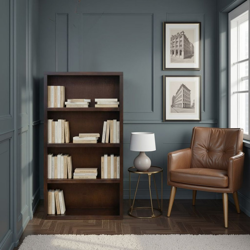 Bibliothèque en bois massif Poulari, Brun