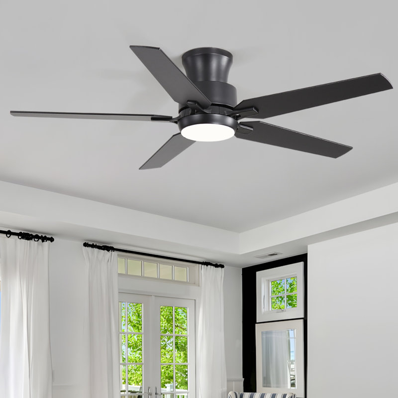 52 Inch Ceiling Fans With Lights, Indoor Low Profile Ceiling Fan With 3cct, Reversible Dc Motors Flush Mount Ceiling Fan , Led Dc Reversible Modern Ceiling Fan For Bedroom
